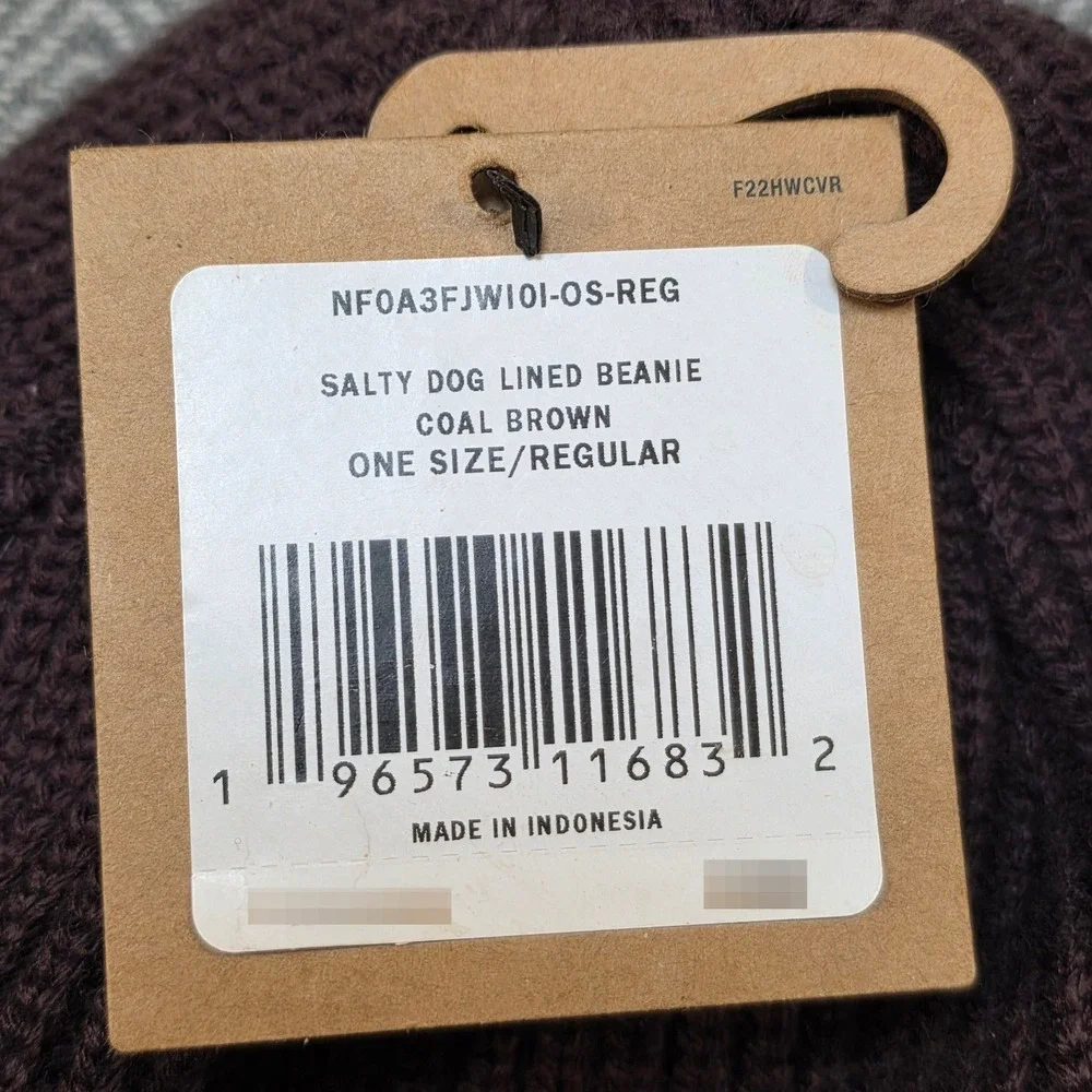 The North Face Salty Dog Lined Beanie Coal Brown Ribbed Knit Hat NF0A3FJW OS